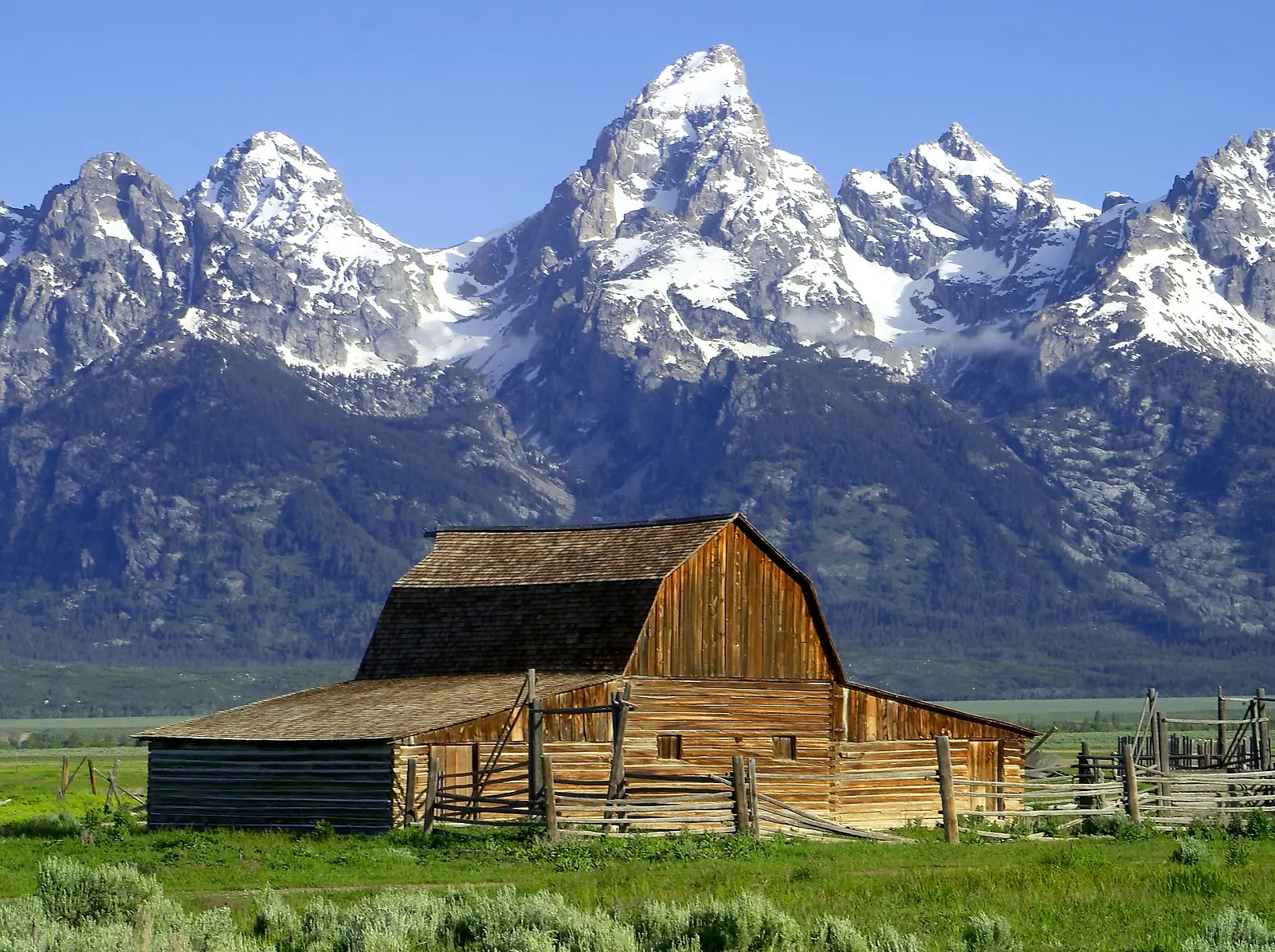 The historic Moulton Barn below the Teton Range, Wyoming
