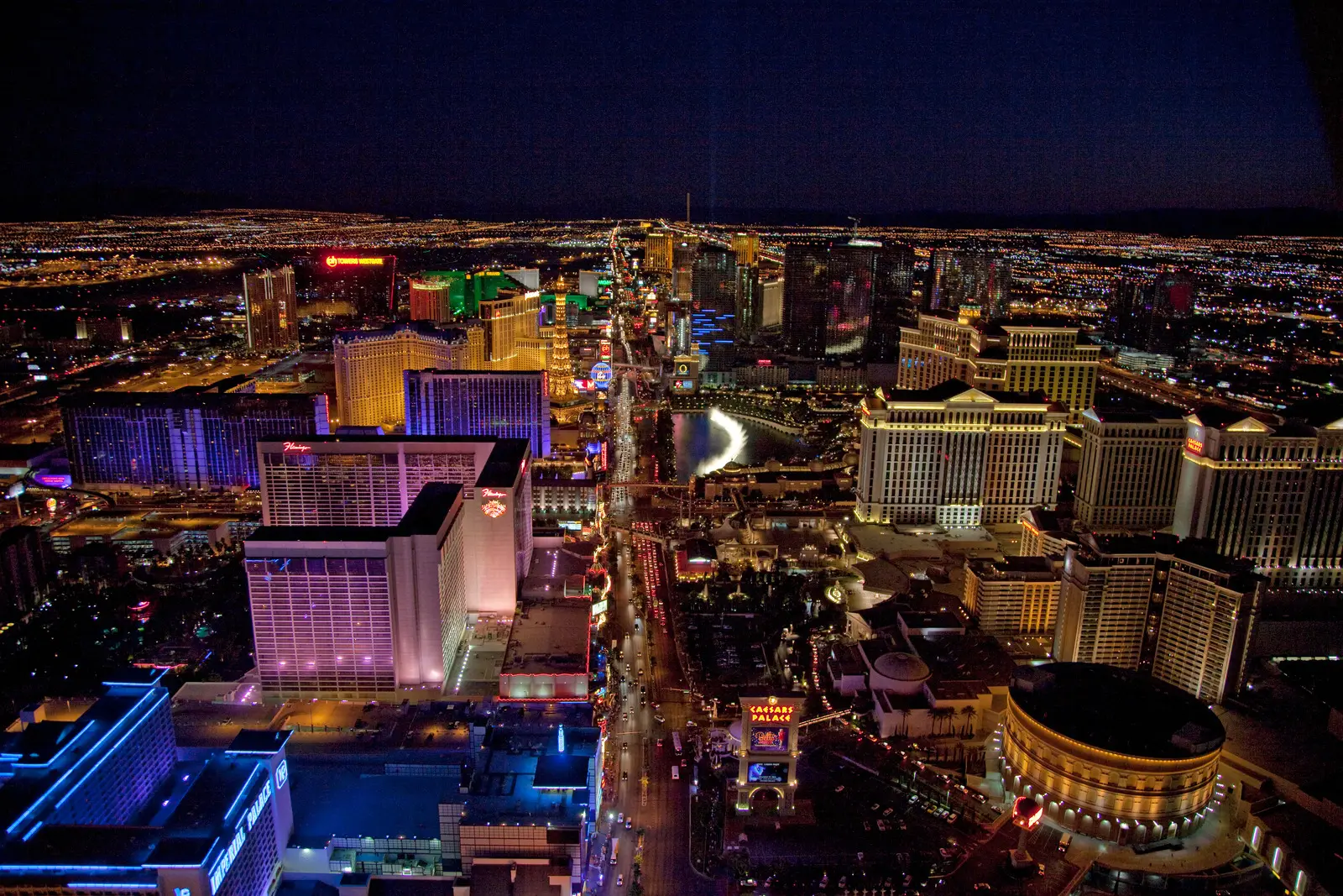The Las Vegas Strip at night from the air